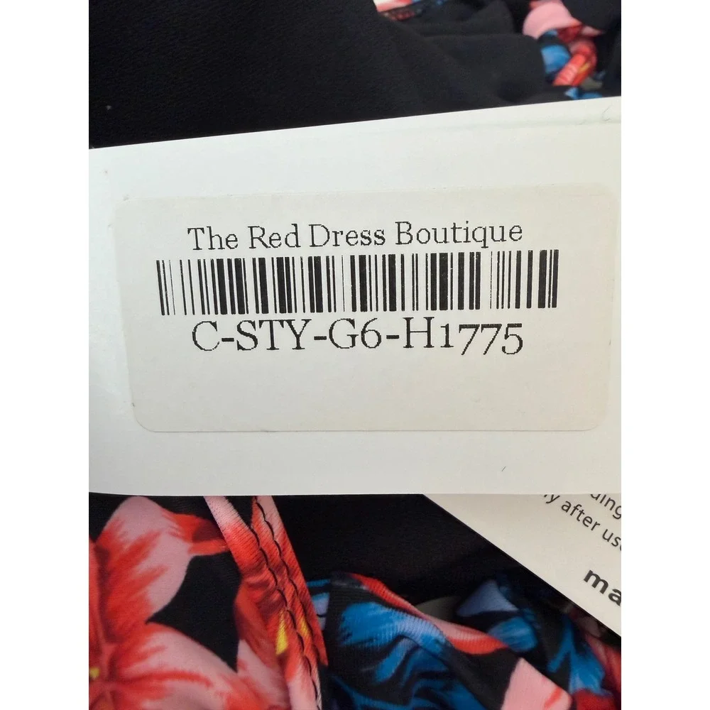 Stylish Swimwear‎ Bikini Top Women Large Black Floral Tropical Halter Ruched NEW